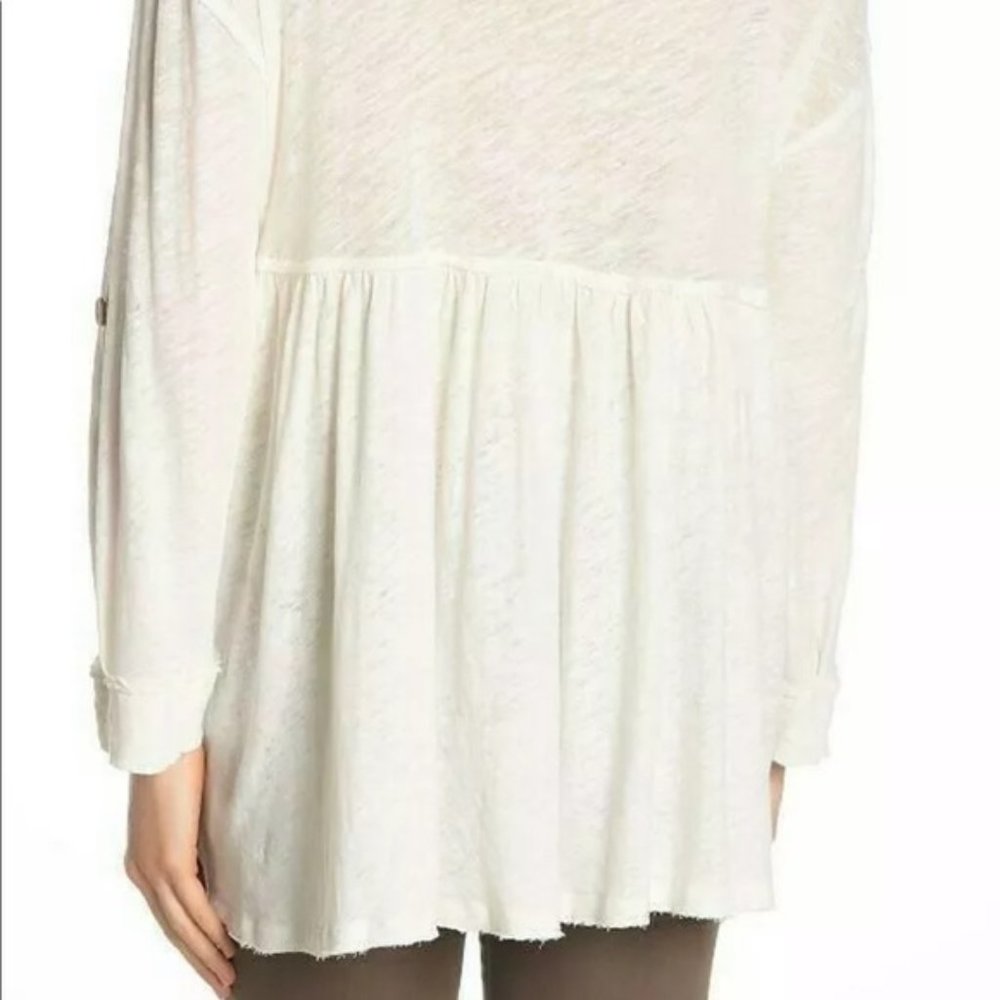 Free People we the free Jolin button front tunic white linen blend top L